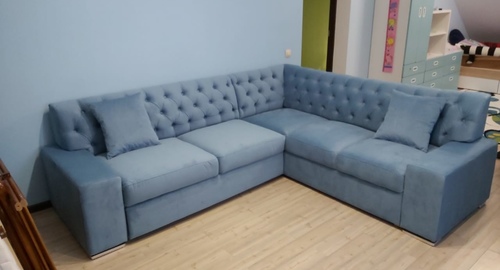 Перетяжка углового дивана на дому.  Кимры